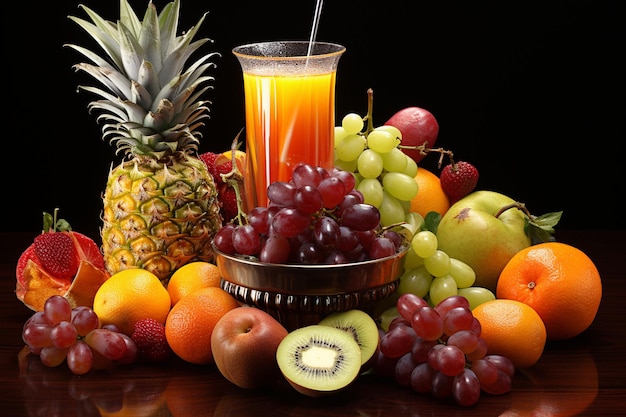 Assortment of fruit and juices