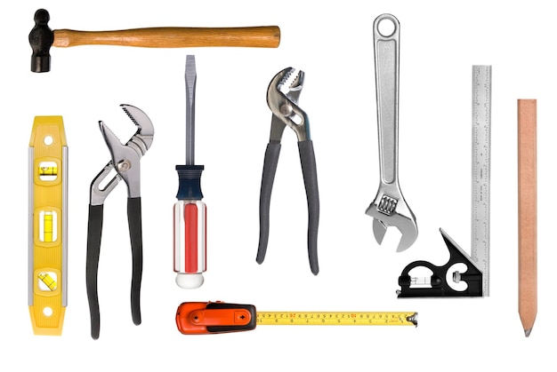 Photo an assortment of full resolution carpentry tools isolated on white easy to select individual tools for singular use