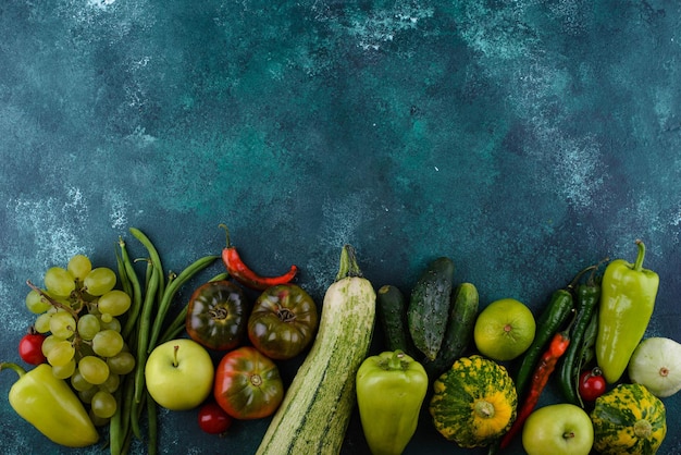 Assortment of green vegetables and fruits