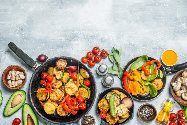 Assortment of grilled vegetables with spices and herbs