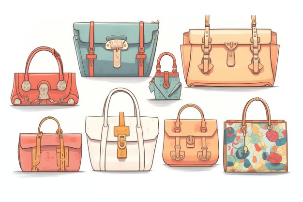 An assortment of handbags with varying buckle designs