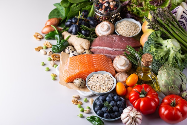 Assortment of healthy food for clean eating flexitarian mediterranean diet