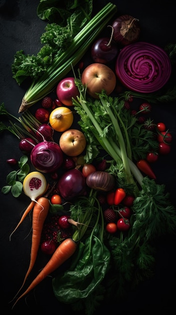 Assortment of healthy vegetables beautiful product photography with soft shaddows healthy lifestyle nutrition and eating Generative Ai