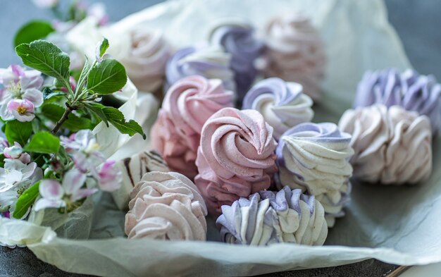 Assortment of homemade marshmallow in craft paper