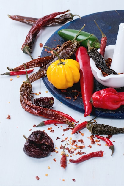 Assortment of hot chili peppers