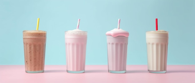 Assortment of milkshake on pastel background