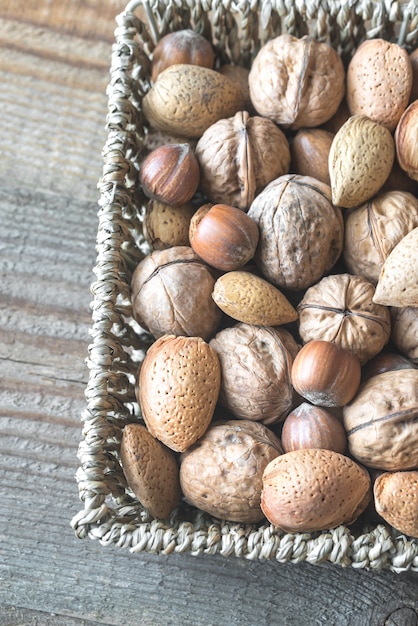 Assortment of nuts in the basket