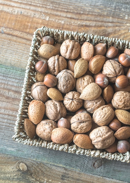 Assortment of nuts in the basket