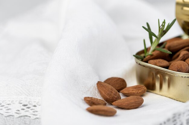 Assortment of nuts. On a light background. 