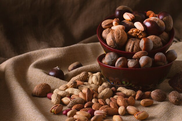 Assortment of nuts on table