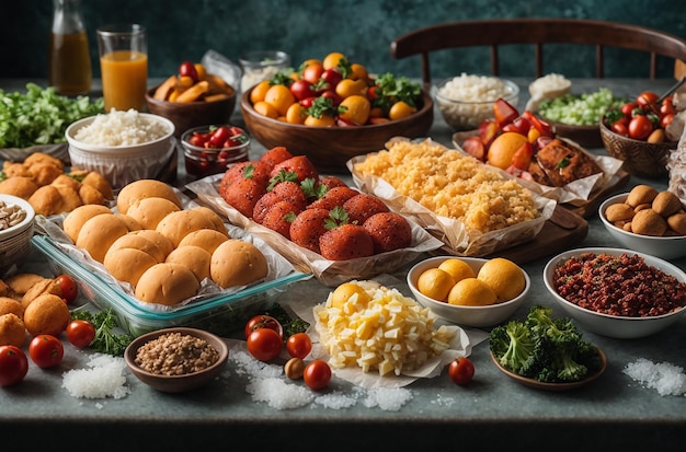 写真 テーブルの上の冷凍食品の種類