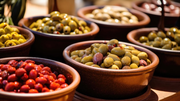 Assortment of olives on the bazaar