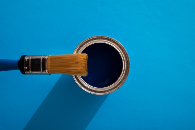 Assortment of painting items with blue paint