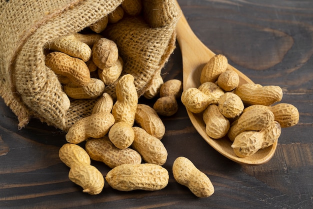 Assortment of peanuts with shells