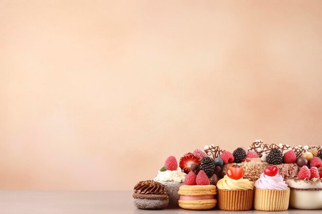 Photo assortment of pieces of cake background and copy space