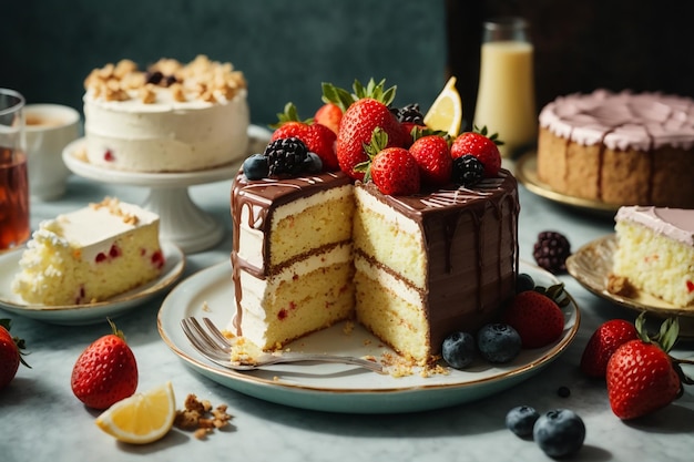 Assortment of pieces of cake