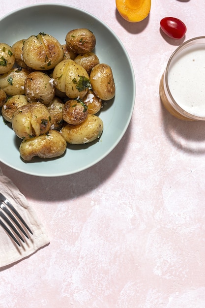 Assortment of potato, fried, cooked, chips and french fries snacks. With sunlight