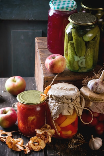 Assortment of preserved food