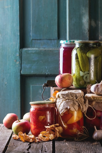 Assortment of preserved food