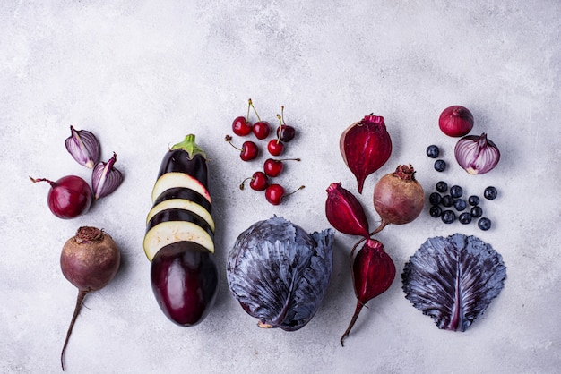 Assortment of purple vegetables and berries