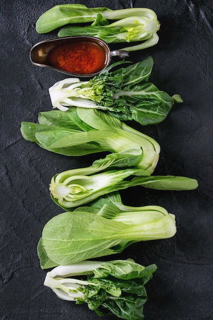 Assortment of raw bok choy