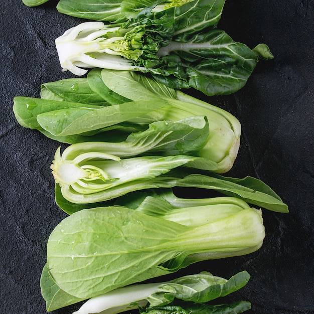 Assortment of raw bok choy