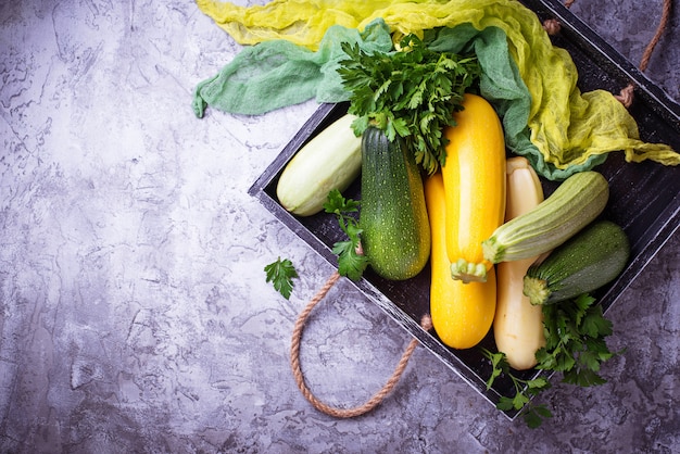 Assortment of raw fresh zucchini