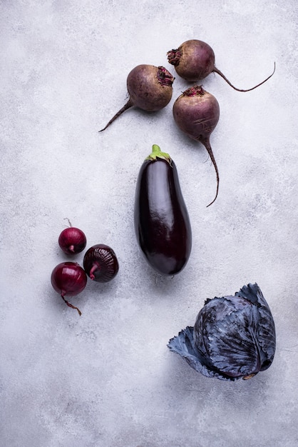 Assortment of raw purple vegetables