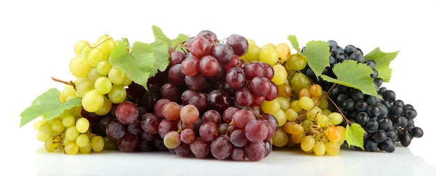 Photo assortment of ripe sweet grapes isolated on white