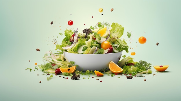 Assortment of salad on pastel background generative ai
