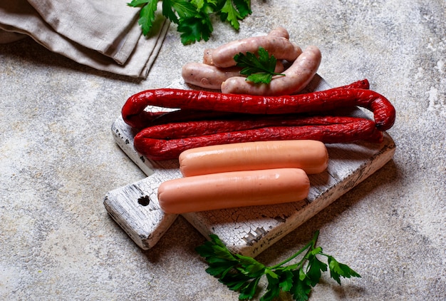 Assortment of sausages for grilled