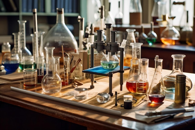 Premium AI Image | Assortment of science Laboratory equipment in school