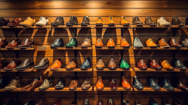 Assortment of shoes on the showcase of a shoe store Generative Ai