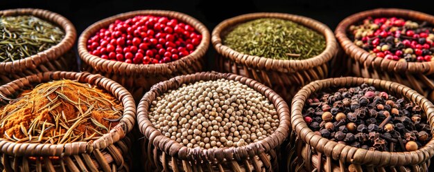 Assortment of Spices in Filled Baskets