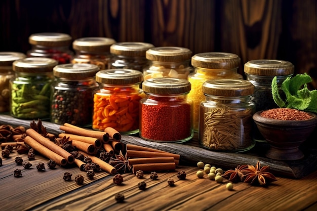 assortment of spices on wooden desk