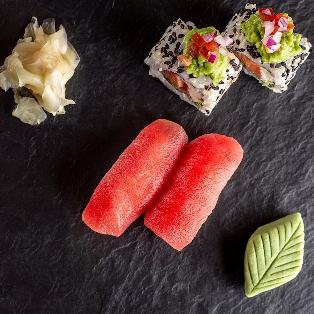 Assortment of sushi on plate