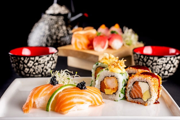 Assortment of sushi on plate