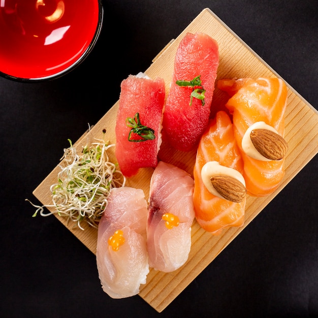 Assortment of sushi on plate