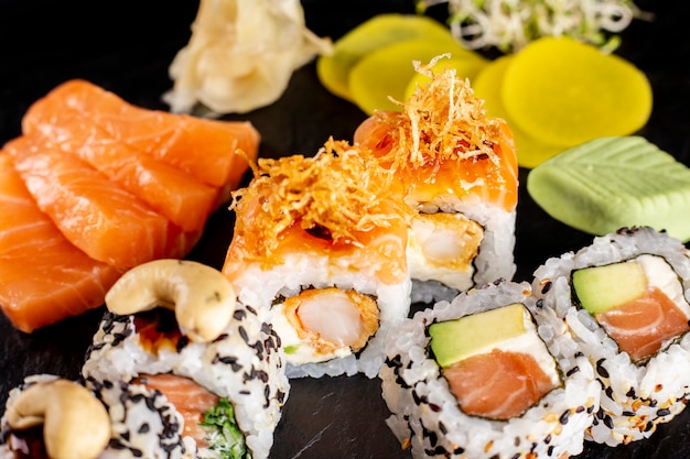 Assortment of sushi on plate