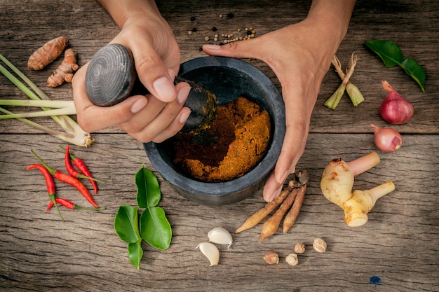 Assortment of thai food cooking ingredients .