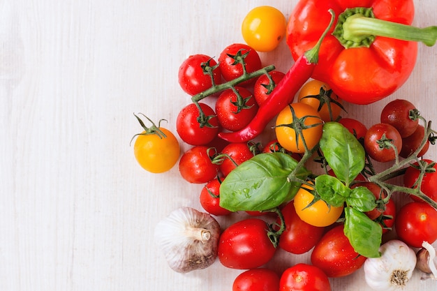 Assortment of tomatoes and vegetables