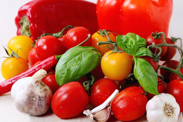 Assortment of tomatoes and vegetables