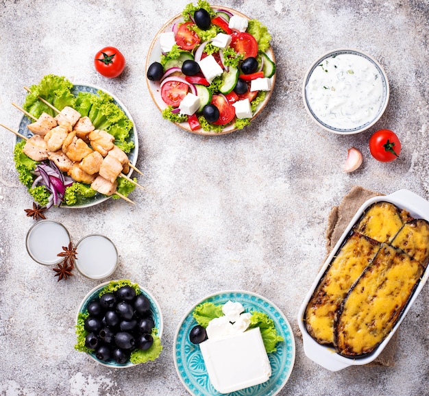 Assortment of traditional greek dishes