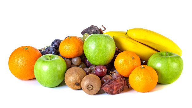 Assortment or tropical fruits isolated on white. Fruit