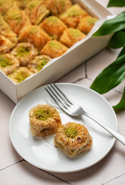 Photo assortment of turkish baklava dessert