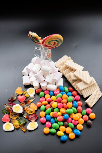 An assortment of various candies and lolipops