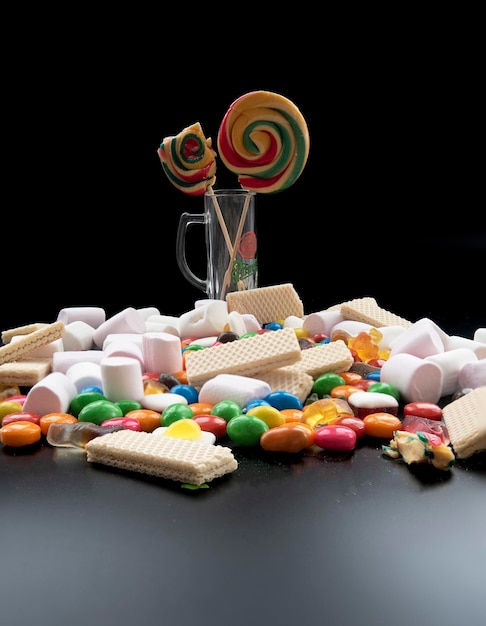 An assortment of various candies and lolipops