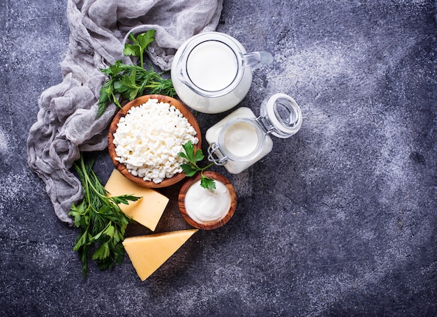 Assortment of various dairy products.