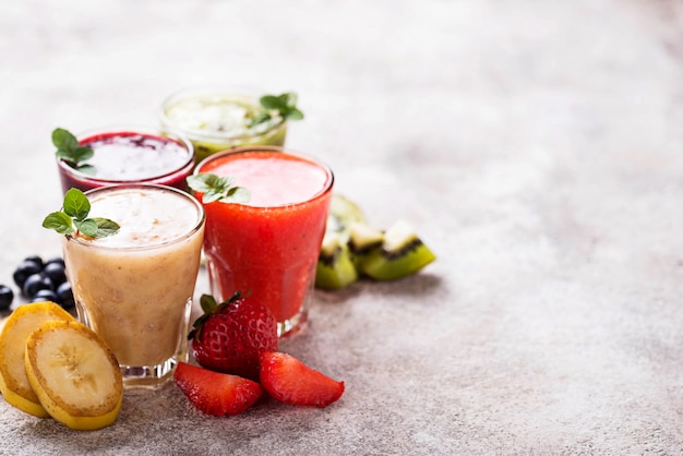 Assortment of various healthy smoothies