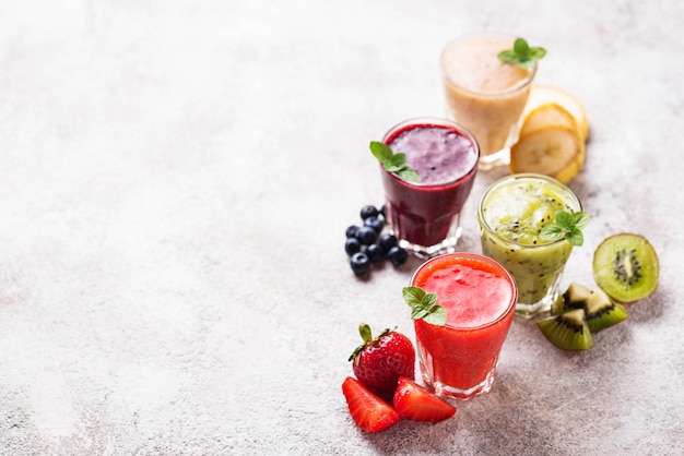 Assortment of various healthy smoothies